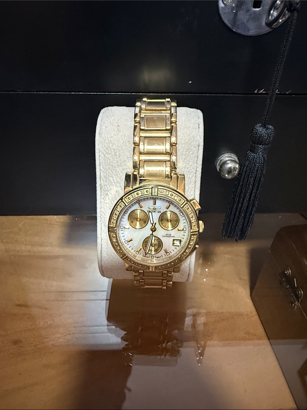 Invicta GoldTone Chronograph Watch With White Dial